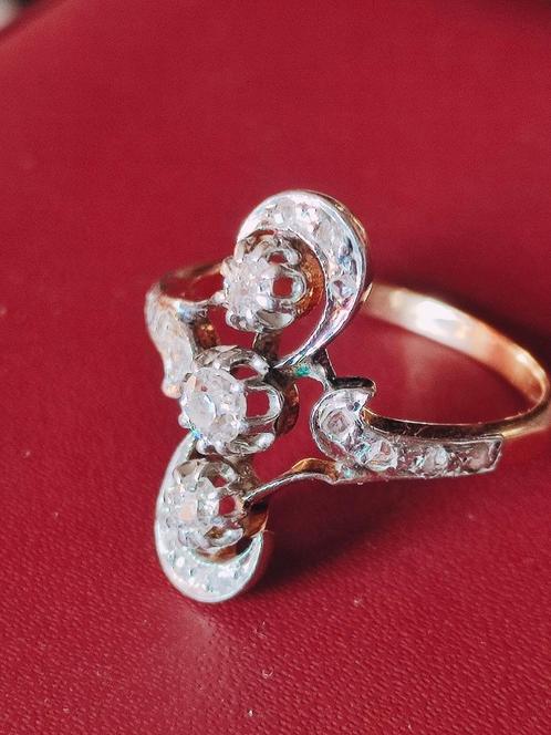 Antieke ring ca 1900 met diamanten 0,66kt, Sieraden, Tassen en Uiterlijk, Ringen, Gebruikt, Dame, 17 tot 18, Goud, Goud, Met edelsteen