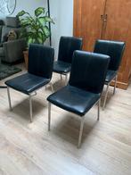 4 Zwart leren Henders & Hazel eetkamer stoelen, Ophalen, Gebruikt, Zwart, Metaal