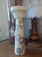 Kandelaar keramiek met zilver bloemen, Brons of Koper, Verzenden, Zo goed als nieuw, Crème