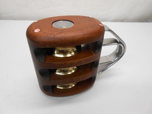 Houten Blok / Katrol, Drieschijfs, teak, 12 - 14 mm lijn, Watersport en Boten, Accessoires en Onderhoud, Nieuw, Lijn of Blok, Ophalen of Verzenden