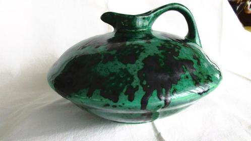 Eskaf discus vaas, geheel in topconditie, groen gevlamd., Antiek en Kunst, Antiek | Keramiek en Aardewerk, Ophalen of Verzenden