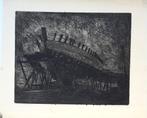 Henk Steur ets "Schip in Werf met Kar", gesigneerd, Antiek en Kunst, Ophalen