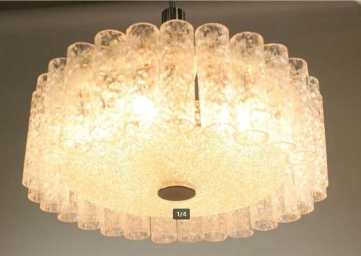 vintage designer hanglamp Doria ice-glas oude stock, Huis en Inrichting, Lampen | Hanglampen, Nieuw, 75 cm of meer, Glas, Metaal