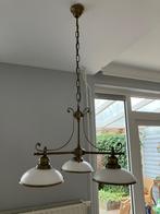 Hanglamp landhuisstijl messing wit opaak, Ophalen, Gebruikt, Glas, 75 cm of meer