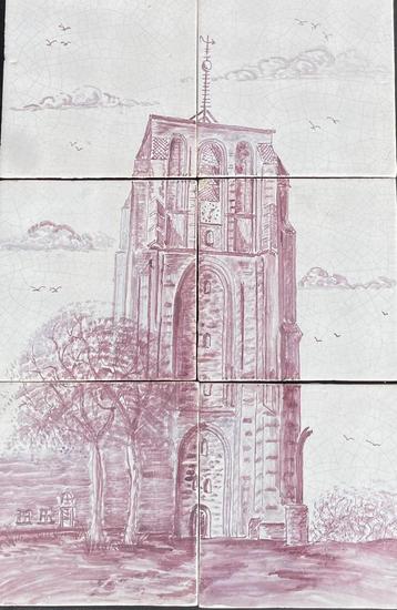 Uniek tegel tableau set   Oldehove Leeuwarden  Rood/Wit beschikbaar voor biedingen