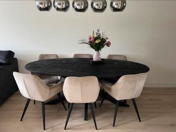 Ovale Eettafel mango hout + stoelen beschikbaar voor biedingen