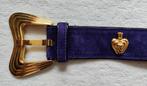 Escada riem paars goudkleurige gesp en hartjes+parfumflesjes, Overige kleuren, 3 tot 5 cm, Echt leder, 90 tot 100 cm