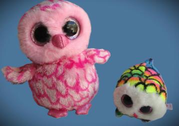 Ty Beanie Boo Uil Twiggy Roze + Ty Teeny Tys Hootie Regenboo beschikbaar voor biedingen