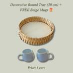 Decorative Round Tray (30 cm) + FREE Beige Mugs, Huis en Inrichting, Ophalen of Verzenden, Rond, Hout