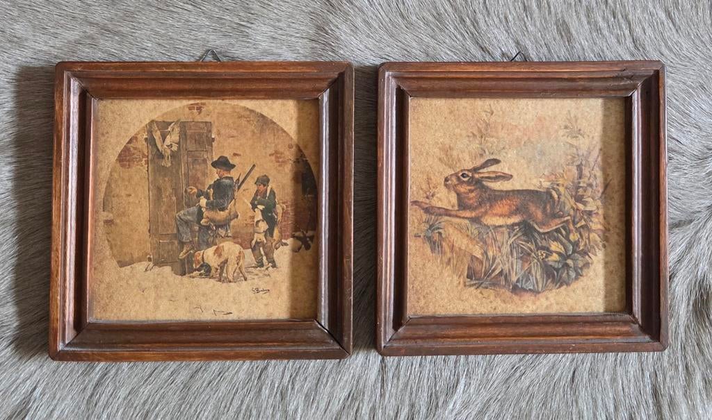 2 Antieke ingelijste tegels, Antiek en Kunst, Antiek | Wandborden en Tegels, Ophalen of Verzenden