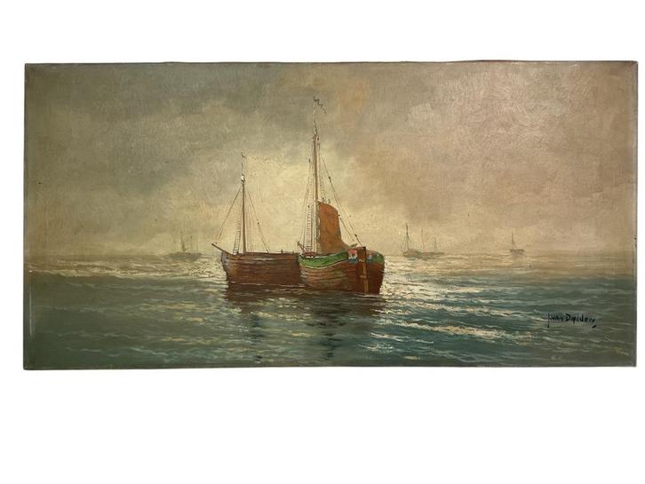 J. van Delden boot boten schip scheepvaart schepen zeegezich, Antiek en Kunst, Kunst | Schilderijen | Klassiek, Ophalen of Verzenden