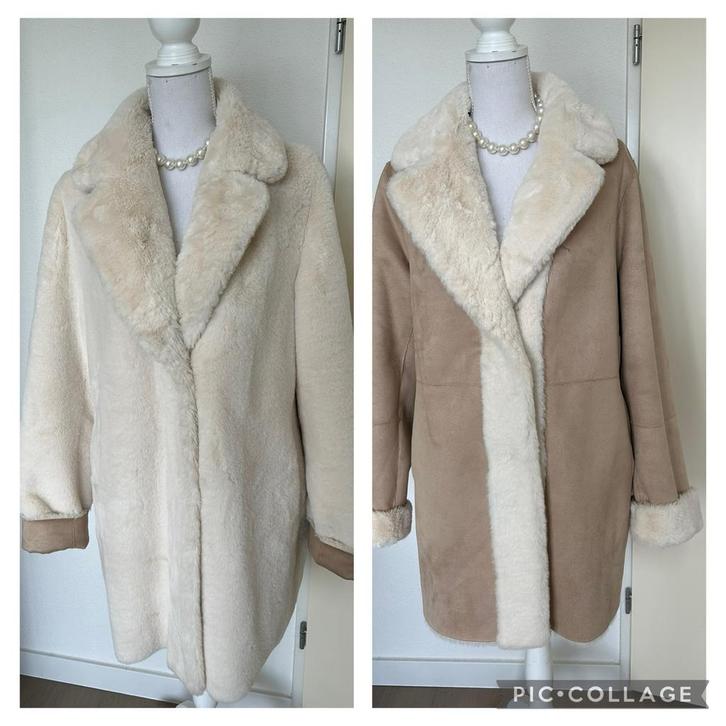 Prachtige reversible jas K-Design XL, Kleding | Dames, Jassen | Winter, Zo goed als nieuw, Maat 42/44 (L), Beige, Ophalen of Verzenden
