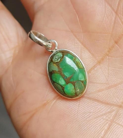 zilveren hanger groene koper Turquoise steen zilver 925, Sieraden, Tassen en Uiterlijk, Kettinghangers, Nieuw, Zilver, Groen, Overige voorstellingen