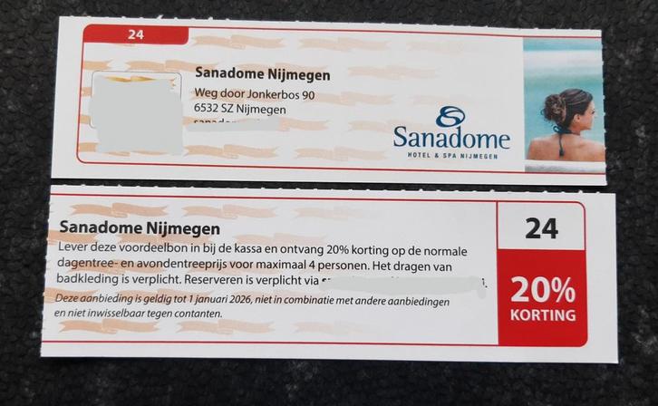 Sauna Sanadome Nijmegen 20% korting voor max 4 personen., Tickets en Kaartjes, Kortingen en Cadeaubonnen