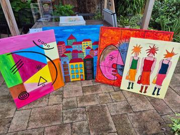  Schilderwerken acryl 4 stuks beschikbaar voor biedingen