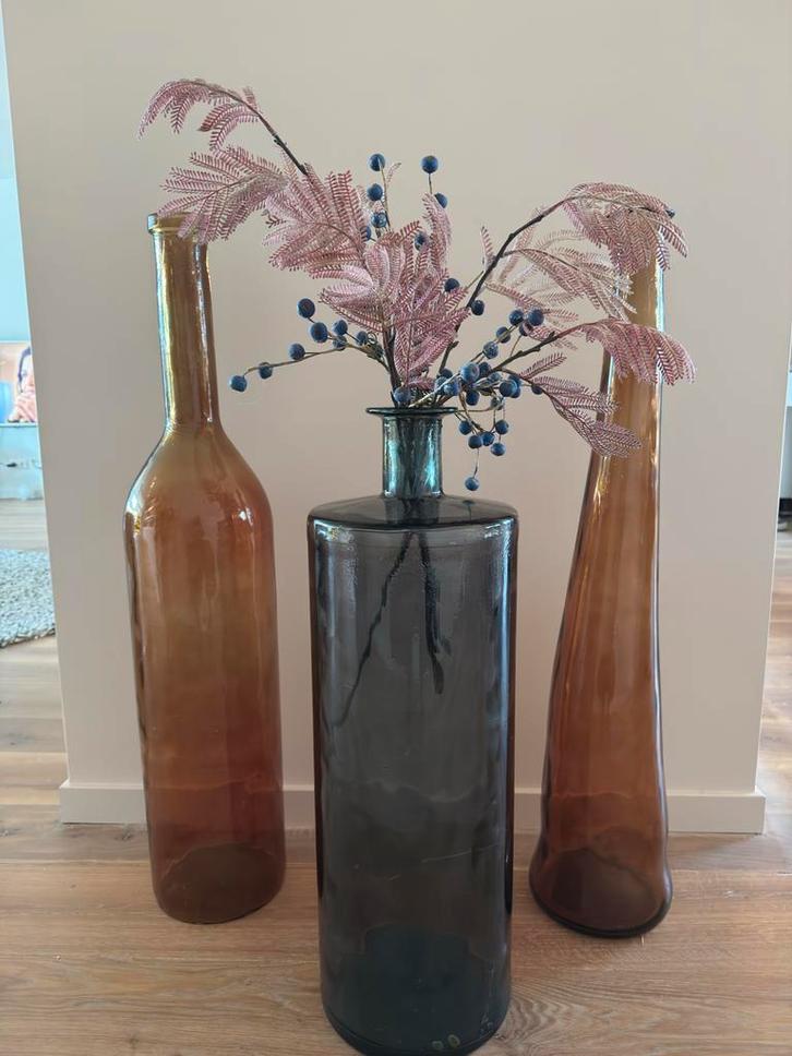 Gerecyclede glazen fles vazen - 3 stuks, Huis en Inrichting, Woonaccessoires | Vazen, Zo goed als nieuw, Overige kleuren, Minder dan 50 cm