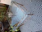Salon bijzet tafel brons geslepen glas 60x60 als nieuw, Vierkant, 55 tot 75 cm, Slijlvol, Ophalen