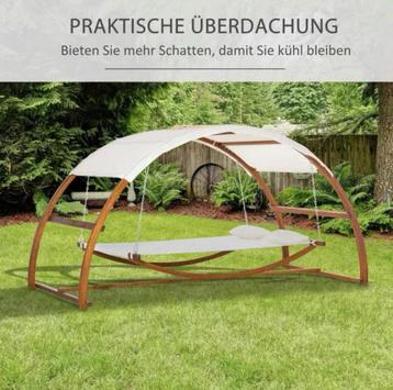 houten frame en zonneluifel Hangmat met 2 kussens NIEUW beschikbaar voor biedingen