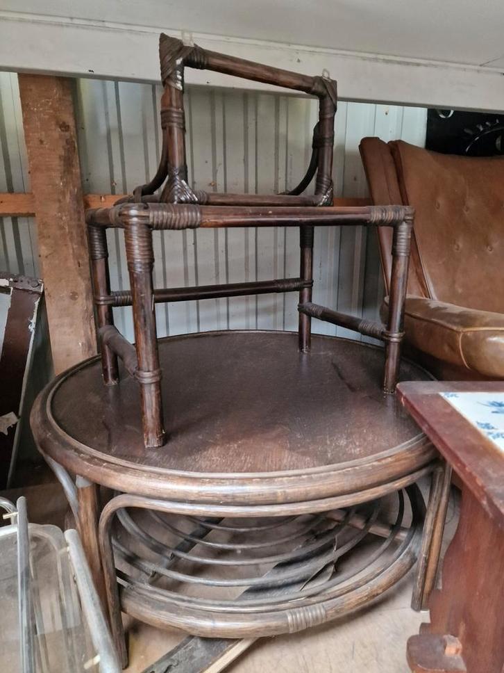 Vintage Rotan/ Manou set coffeetable salontafel wandplank, Huis en Inrichting, Tafels | Salontafels, Zo goed als nieuw, Minder dan 50 cm