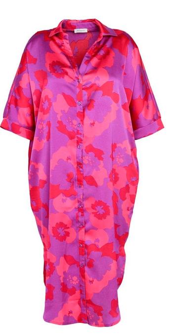Fuchia paars satijnen doorknoop jurk/lange blouse Promiss 48 beschikbaar voor biedingen