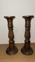 Twee houten kandelaars 37,5 cm hoog, Ophalen of Verzenden, Overige materialen