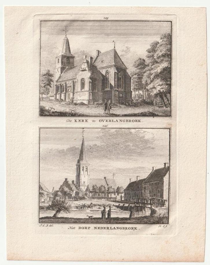 kerk Overlangbroek dorp Nederlangbroek gravure ca. 1750, Antiek en Kunst, Kunst | Etsen en Gravures, Verzenden