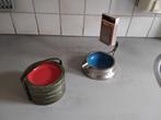 Antieke asbakken in houder geëmailleerd, Ophalen of Verzenden