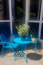 Tuinset Mikonos - Blauw Griekse Kleur - 2 Stoelen + Tafel, Zo goed als nieuw, Tuinset, Eettafel, Ophalen