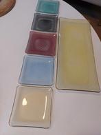 Vintage Glazen jaren 50 cakeschaal met opdienbordjes, Ophalen, Gebruikt, Schaal, Glas