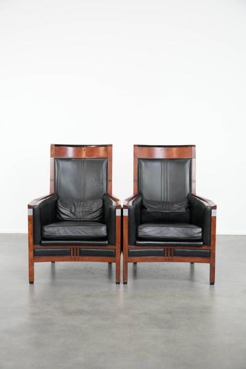 2 Rundleren Art Deco fauteuils met hoge rug van Schuitema beschikbaar voor biedingen
