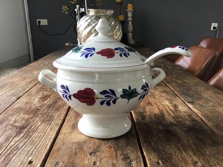 Grote BOCH Boerenbont soepterrine et deksel en lepel, Antiek en Kunst, Antiek | Servies los, Ophalen of Verzenden