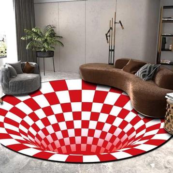 Rond Geometrisch Gat Vloerkleed 3 3D Kleed Rood Wit Diepte beschikbaar voor biedingen