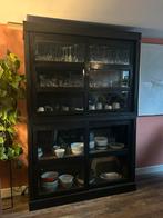 Grote buffet kast met glasdeuren – 232 cm hoog – zwart hout, Huis en Inrichting, Kasten | Buffetkasten, Ophalen, 100 tot 150 cm