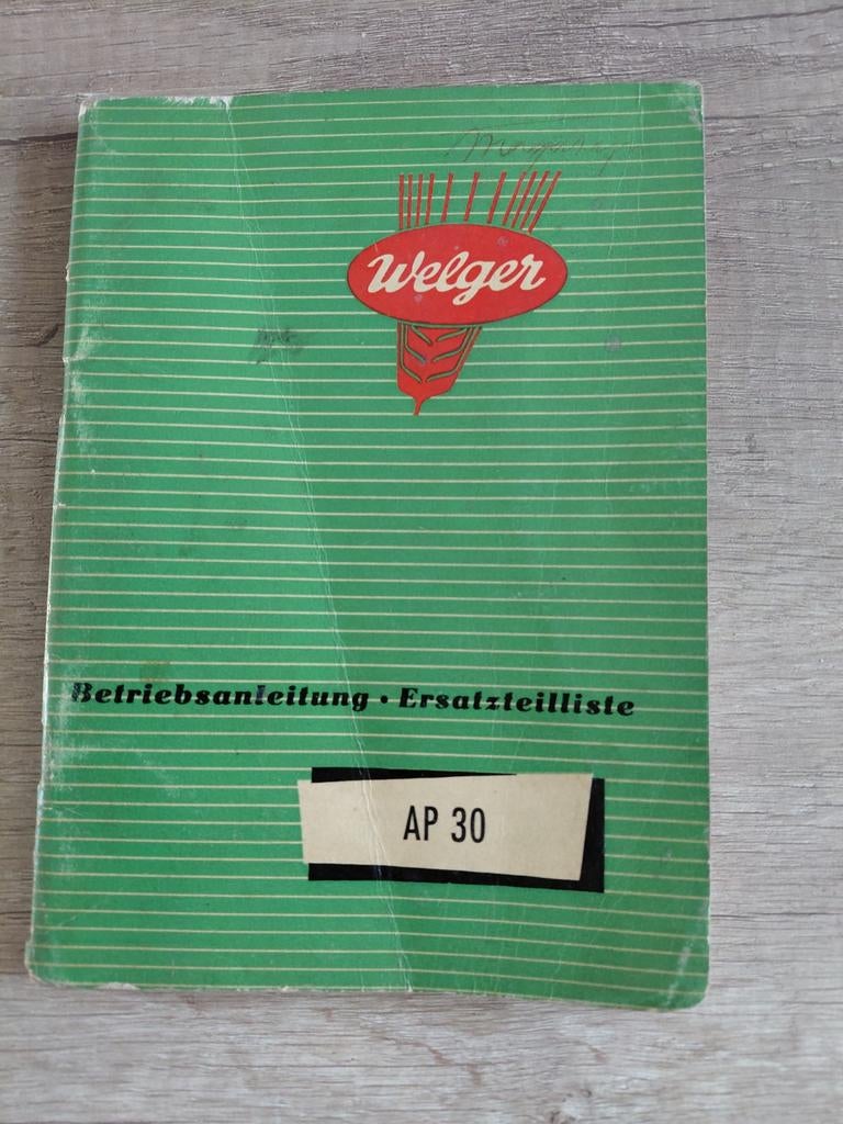 WELGER AP 30 HANDLEIDING EN ONDERDELEN BOEK, Ophalen of Verzenden