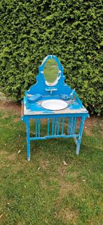 Brocante wastafel/kaptafel blauw, Huis en Inrichting, Ophalen, 50 tot 100 cm, Zo goed als nieuw, Minder dan 100 cm
