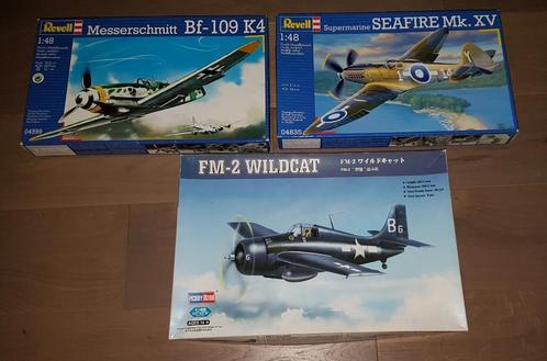 Lot 3 x 1:48 vliegtuigen - Wildcat + Seafire + Messerschmitt, Hobby en Vrije tijd, Modelbouw | Vliegtuigen en Helikopters, Nieuw