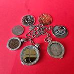 Mi MONEDA zilveren ketting + 3 pendant + 7 munten hangers, Gebruikt, Met strass, Ophalen of Verzenden, Zilver