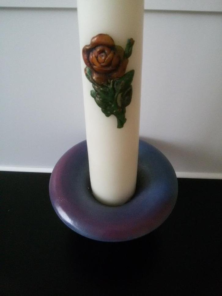 VAAS of KAARSENSTANDAARD GESIGNEERD RAKU GEGLAZUURD KERAMIEK, Antiek en Kunst, Antiek | Keramiek en Aardewerk, Ophalen of Verzenden
