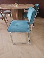 6 blauwe ribstof Eetkamerstoelen, Ophalen of Verzenden, Gebruikt, Blauw, Vijf, Zes of meer stoelen