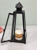 Vintage kaarsenhouder glas metaal kaarsen hanger piramide, Huis en Inrichting, 25 tot 50 cm, Zwart, Ophalen of Verzenden, Zo goed als nieuw
