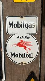 Mobiloil emaille reclamebord 25-18cm, Reclamebord, C, Ophalen of Verzenden, Zo goed als nieuw
