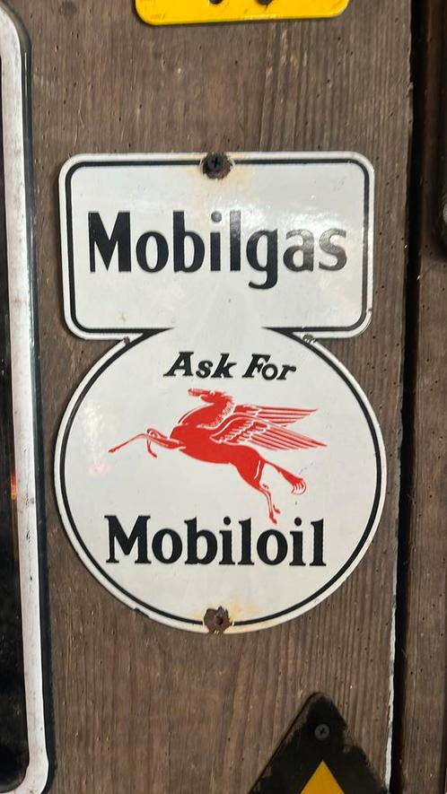 Mobiloil emaille reclamebord 25-18cm, Verzamelen, Merken en Reclamevoorwerpen, Zo goed als nieuw, Reclamebord, Ophalen of Verzenden
