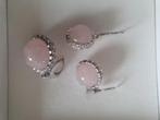 Sterling zilver Rozenkwarts oorbellen en hanger, Zo goed als nieuw, Roze, Knopjes of Stekers, Zilver