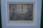 Kleine ets Boer en boerin aan tafel, een gezellig stel!, Antiek en Kunst, Kunst | Etsen en Gravures, Ophalen of Verzenden