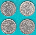 Nederland 10 cent 1937, 1938, 1939 + 1941 Wilhelmina zilver, Postzegels en Munten, Munten | Nederland, Setje, Zilver, Ophalen of Verzenden