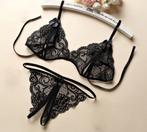Zwarte kanten BH en string (lingerie dames vrouwen), Kleding | Dames, Ondergoed en Lingerie, Verzenden, Zwart, Setje