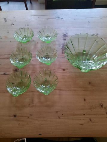  Vintage Groene glazen schalen set beschikbaar voor biedingen