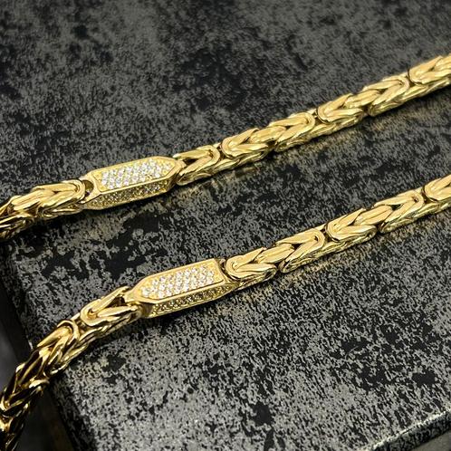 14 karaats gouden koningsketting steentjes schakel, Sieraden, Tassen en Uiterlijk, Kettingen, Ophalen of Verzenden
