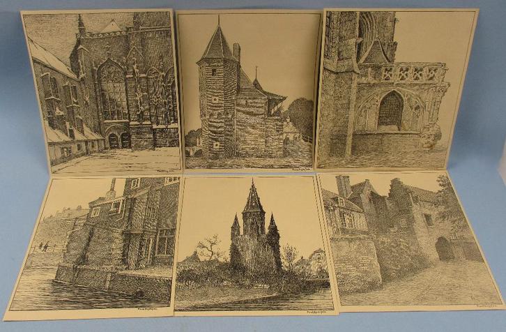 Paul Bodifée  (1866 - 1938) zes litho's A'dam , Amersfoort, Antiek en Kunst, Kunst | Litho's en Zeefdrukken, Ophalen of Verzenden