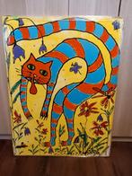 Canvas doek 'Crazy cat' kunstenaar Zina Anisimova, Ophalen of Verzenden, 50 tot 75 cm, Schilderij, 75 cm of meer
